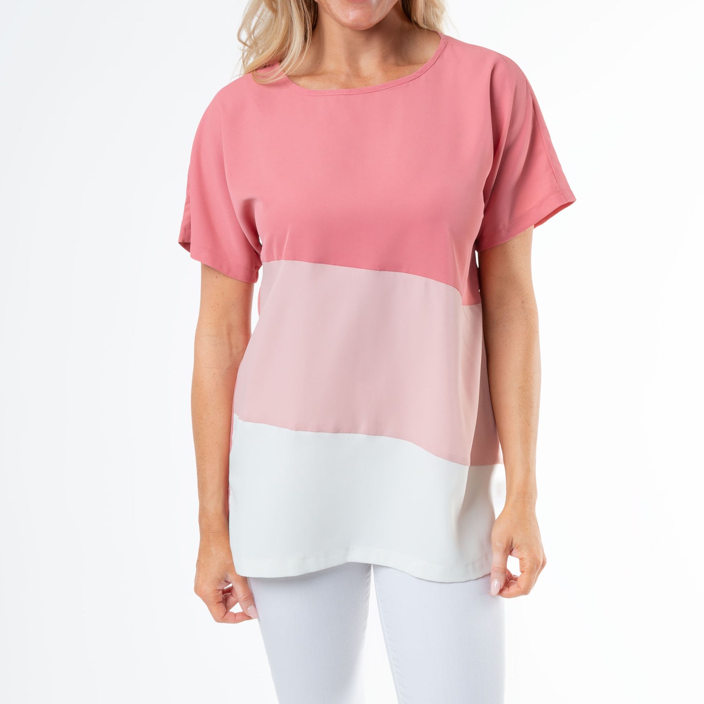 Sofia Short Sleeve Crewneck Color block T-Shirt