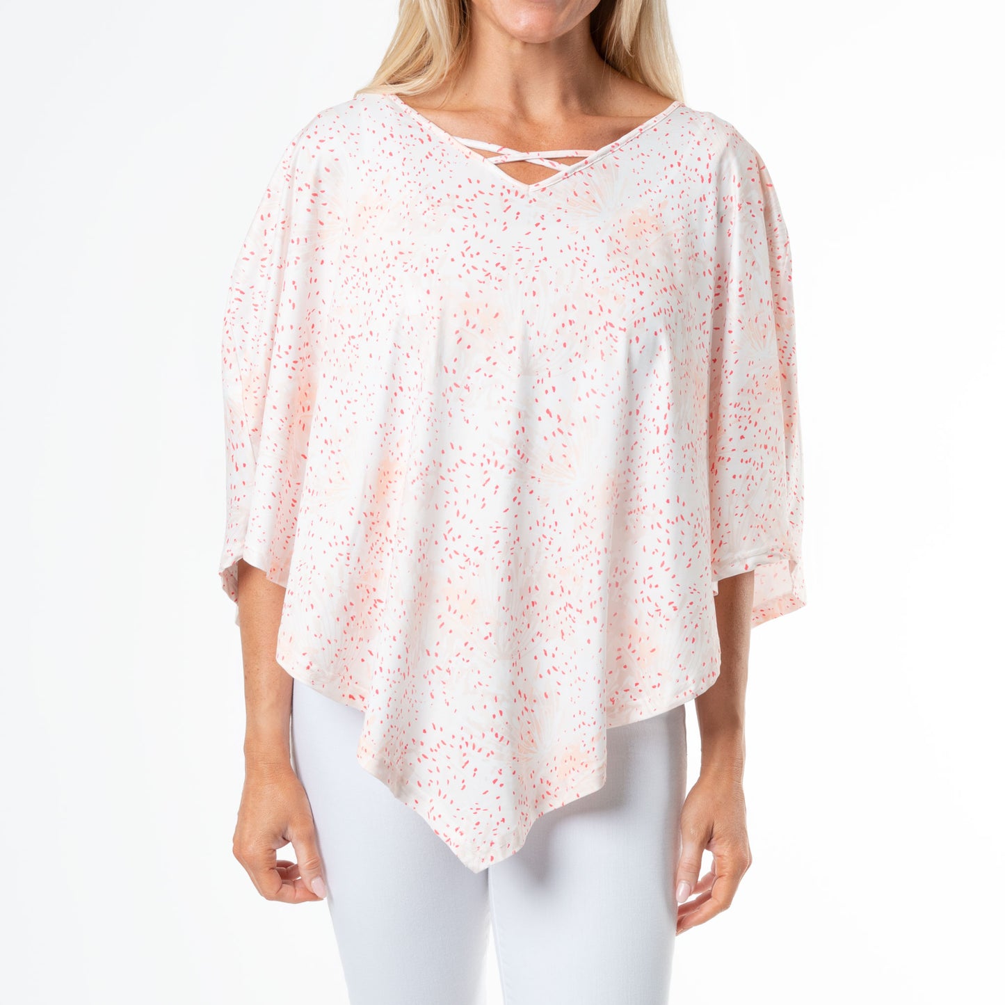 Jasmine One Size Floral Print Crewneck Sleeveless Poncho Shirt