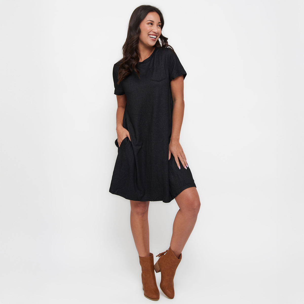 Linzey Stretch Denim Knee Length Tunic Dress Elsie & Zoey Linzey Stretch Denim Knee Length Tunic Dress Elsie & Zoey