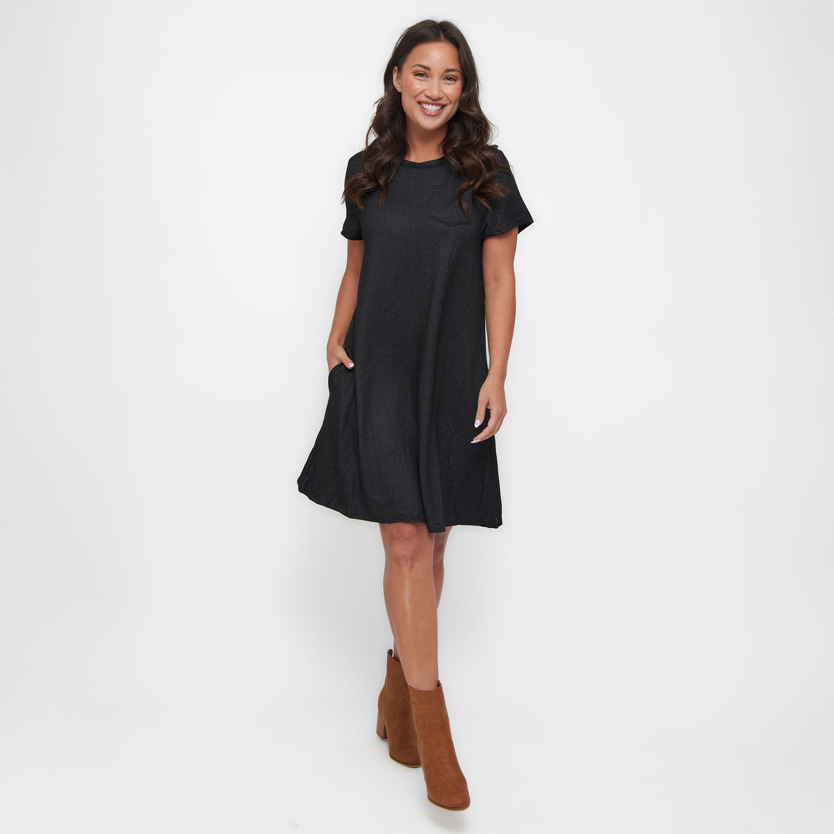 Linzey Stretch Denim Knee Length Tunic Dress