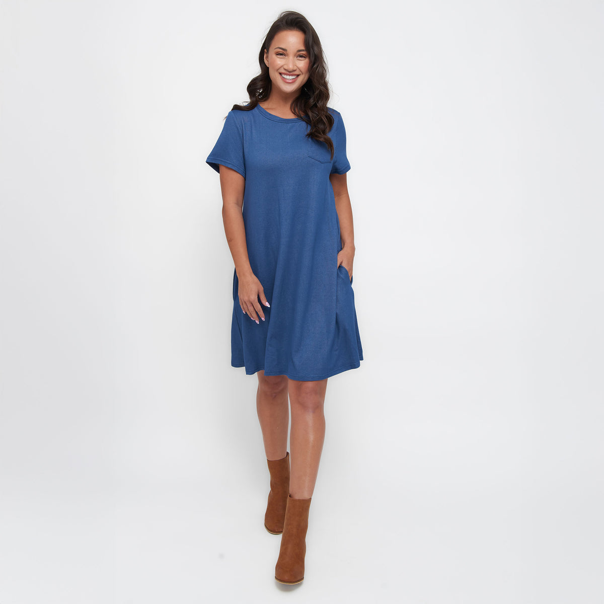 Linzey Stretch Denim Knee Length Tunic Dress Elsie & Zoey Linzey Stretch Denim Knee Length Tunic Dress Elsie & Zoey