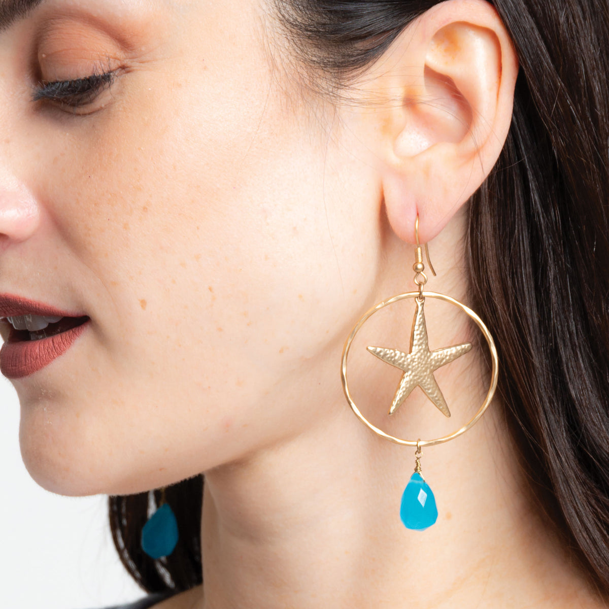 Naia Bead Gold Starfish Charm Drop Earrings