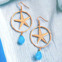 Naia Bead Gold Starfish Charm Drop Earrings