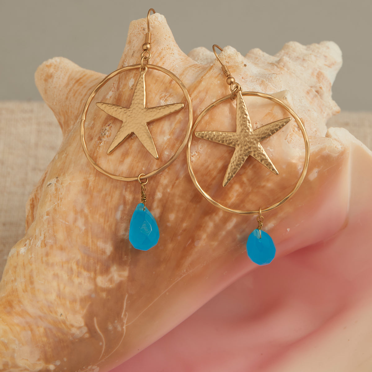 Naia Bead Gold Starfish Charm Drop Earrings