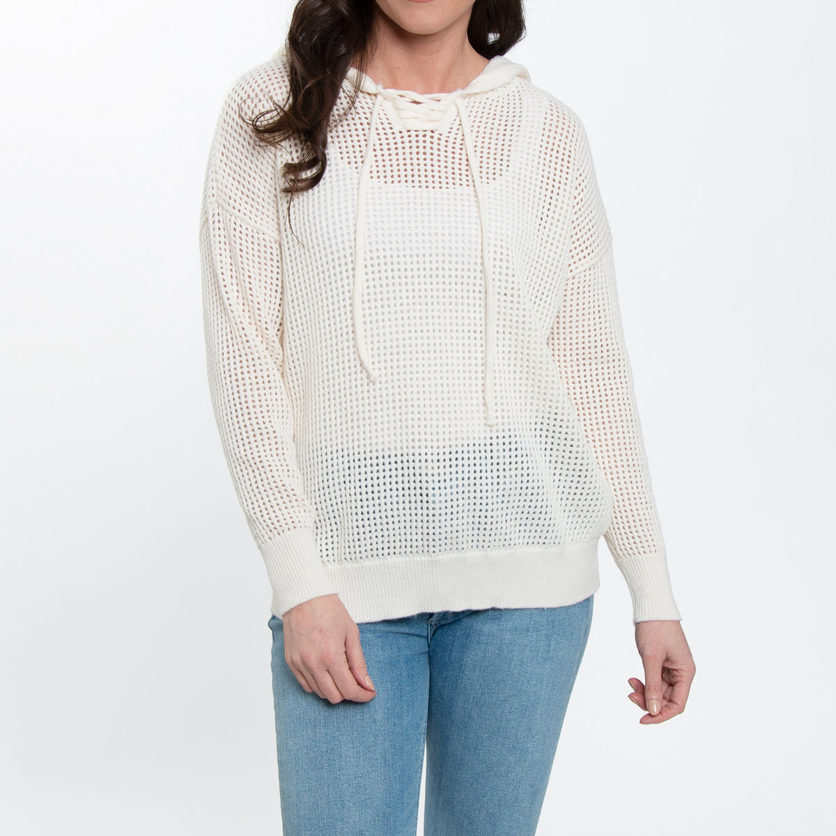 Talullah Crochet Long Sleeve Hooded Pullover Sweater