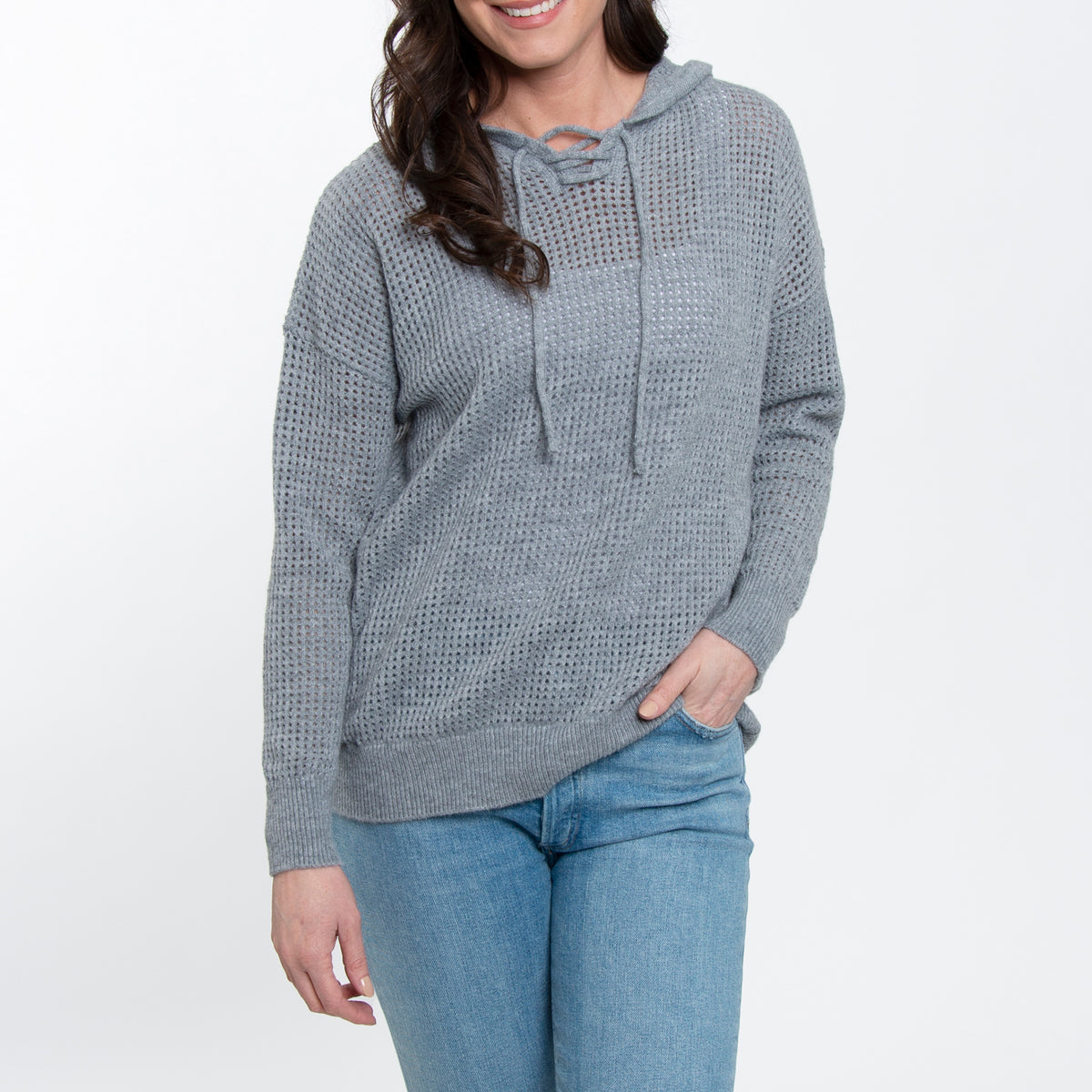 Talullah Crochet Long Sleeve Hooded Pullover Sweater