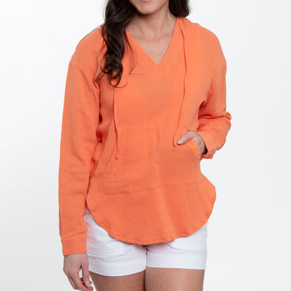 Resortwear Monroe Cotton Gauze Long Sleeve Hooded Pullover