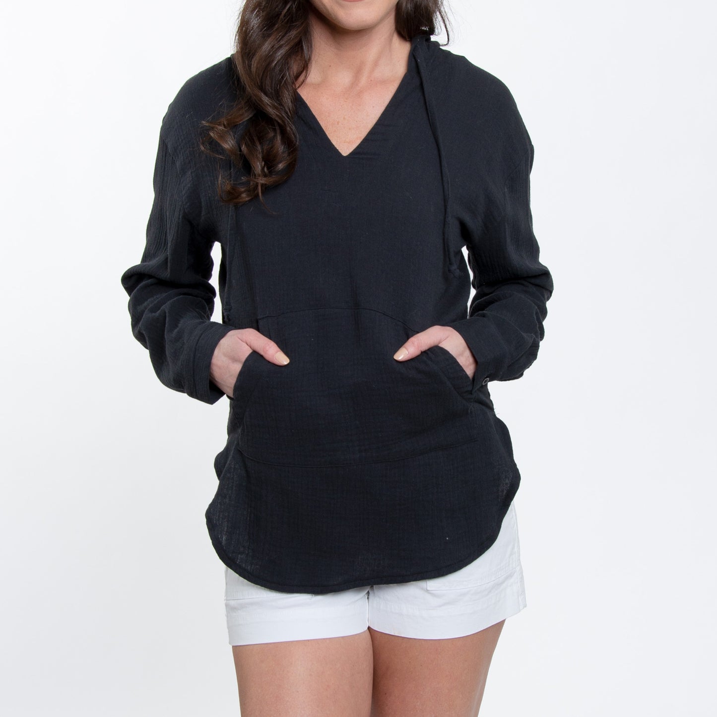 Resortwear Monroe Cotton Gauze Long Sleeve Hooded Pullover