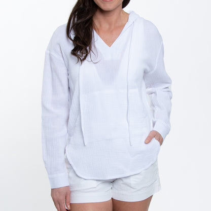Resortwear Monroe Cotton Gauze Long Sleeve Hooded Pullover