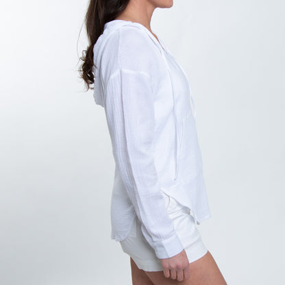 Resortwear Monroe Cotton Gauze Long Sleeve Hooded Pullover