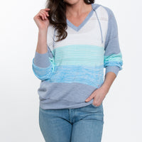 Avalon Crochet Color Block Long Sleeve Hooded Pullover