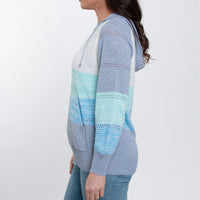 Avalon Crochet Color Block Long Sleeve Hooded Pullover