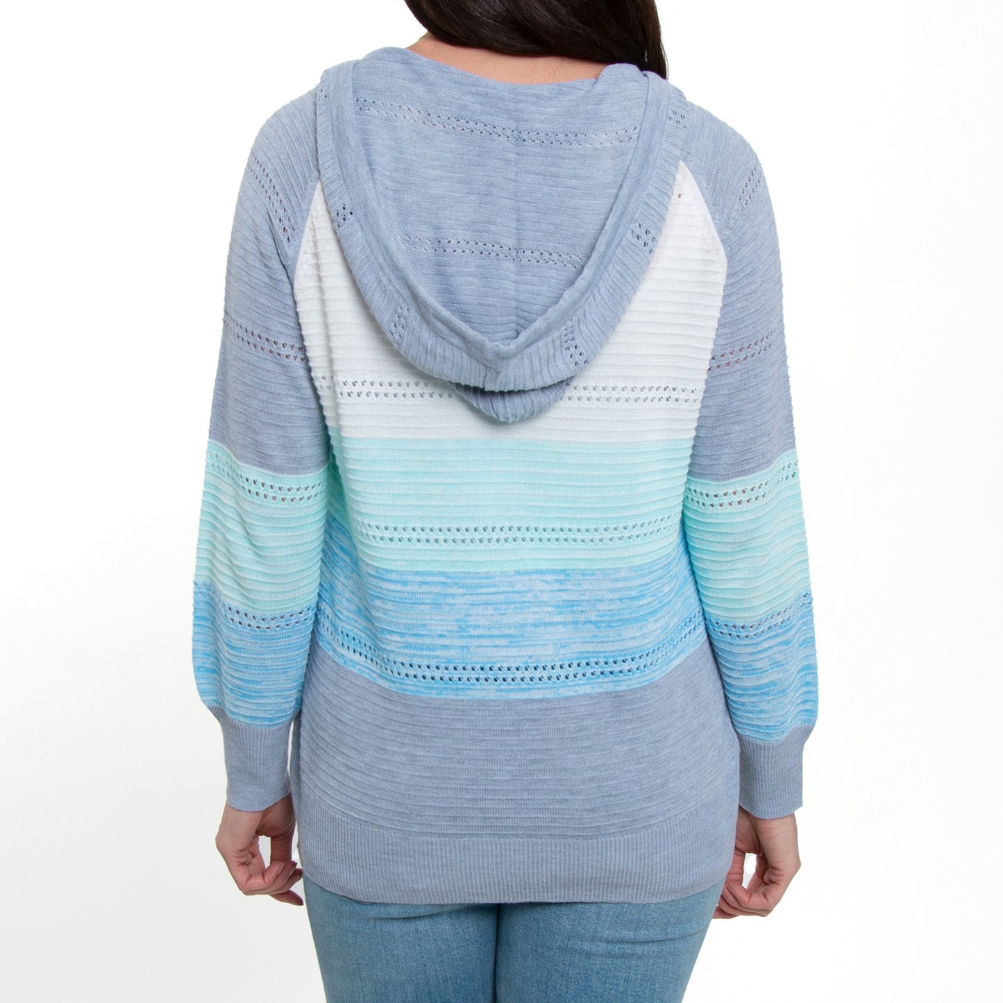 Avalon Crochet Color Block Long Sleeve Hooded Pullover