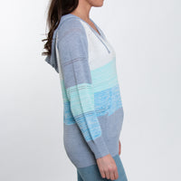 Avalon Crochet Color Block Long Sleeve Hooded Pullover