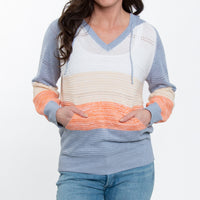 Avalon Crochet Color Block Long Sleeve Hooded Pullover