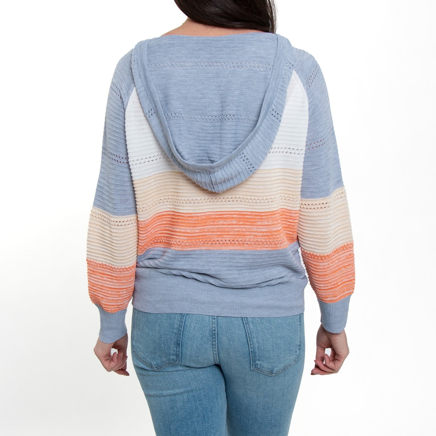 Avalon Crochet Color Block Long Sleeve Hooded Pullover