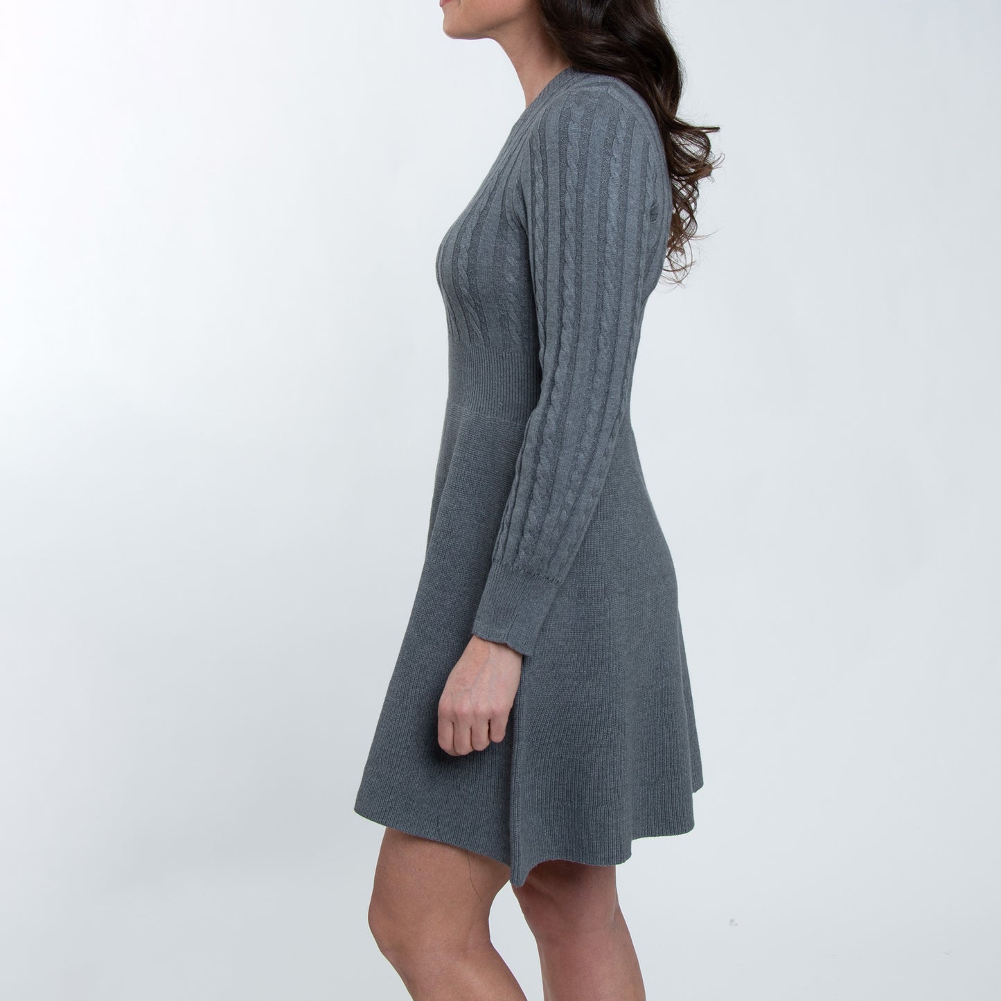 Sheena Crew Neck Cable Knit Long Sleeve Sweater Dress