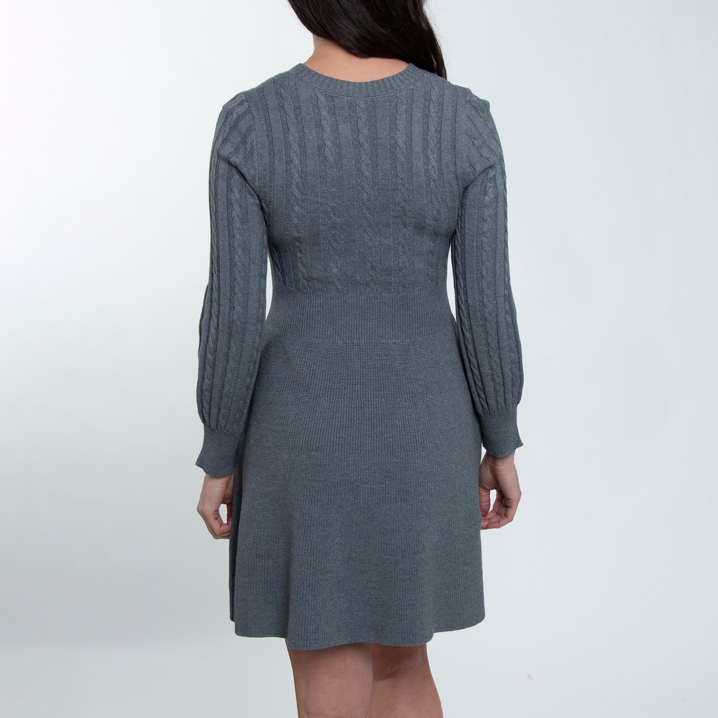 Sheena Crew Neck Cable Knit Long Sleeve Sweater Dress