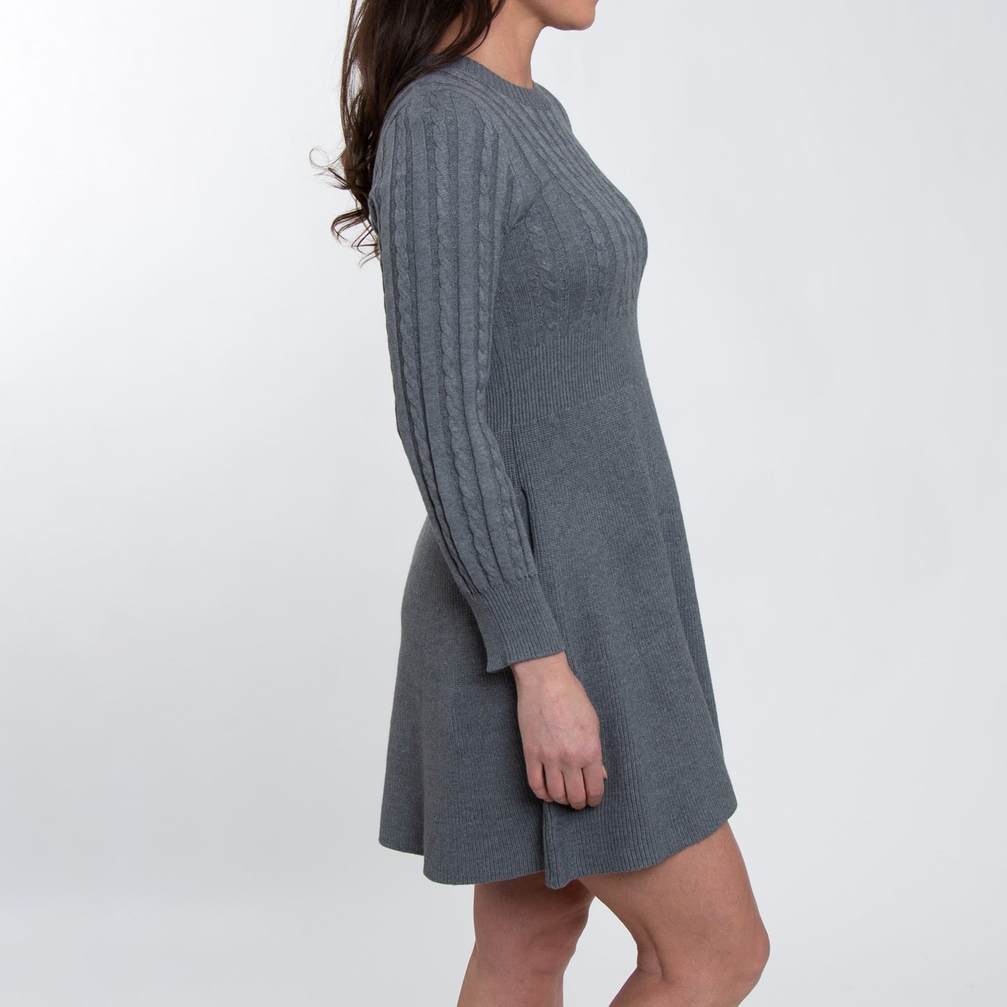 Sheena Crew Neck Cable Knit Long Sleeve Sweater Dress