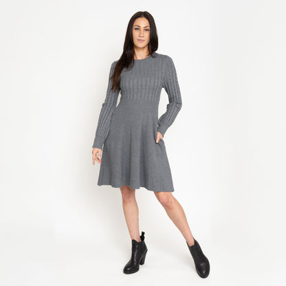 Sheena Crew Neck Cable Knit Long Sleeve Sweater Dress