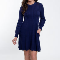 Sheena Crew Neck Cable Knit Long Sleeve Sweater Dress