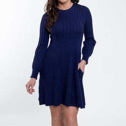 Sheena Crew Neck Cable Knit Long Sleeve Sweater Dress
