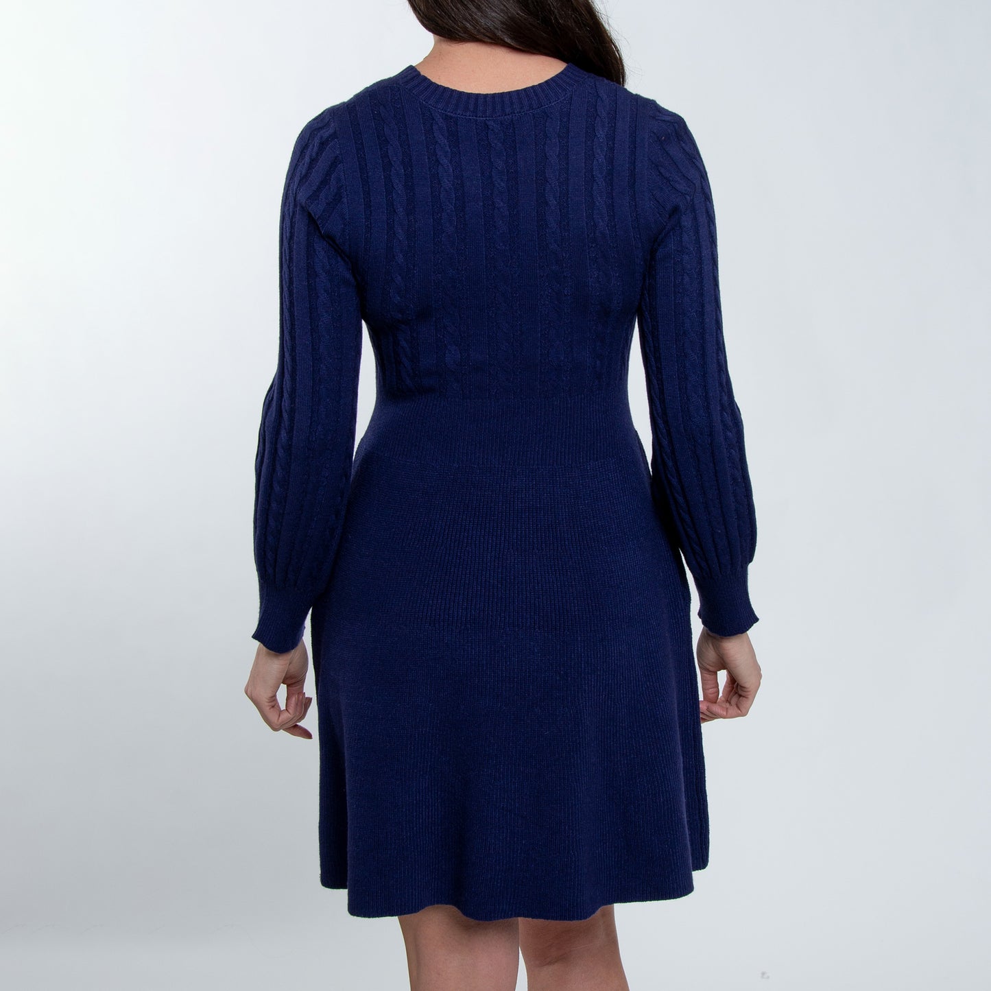 Sheena Crew Neck Cable Knit Long Sleeve Sweater Dress