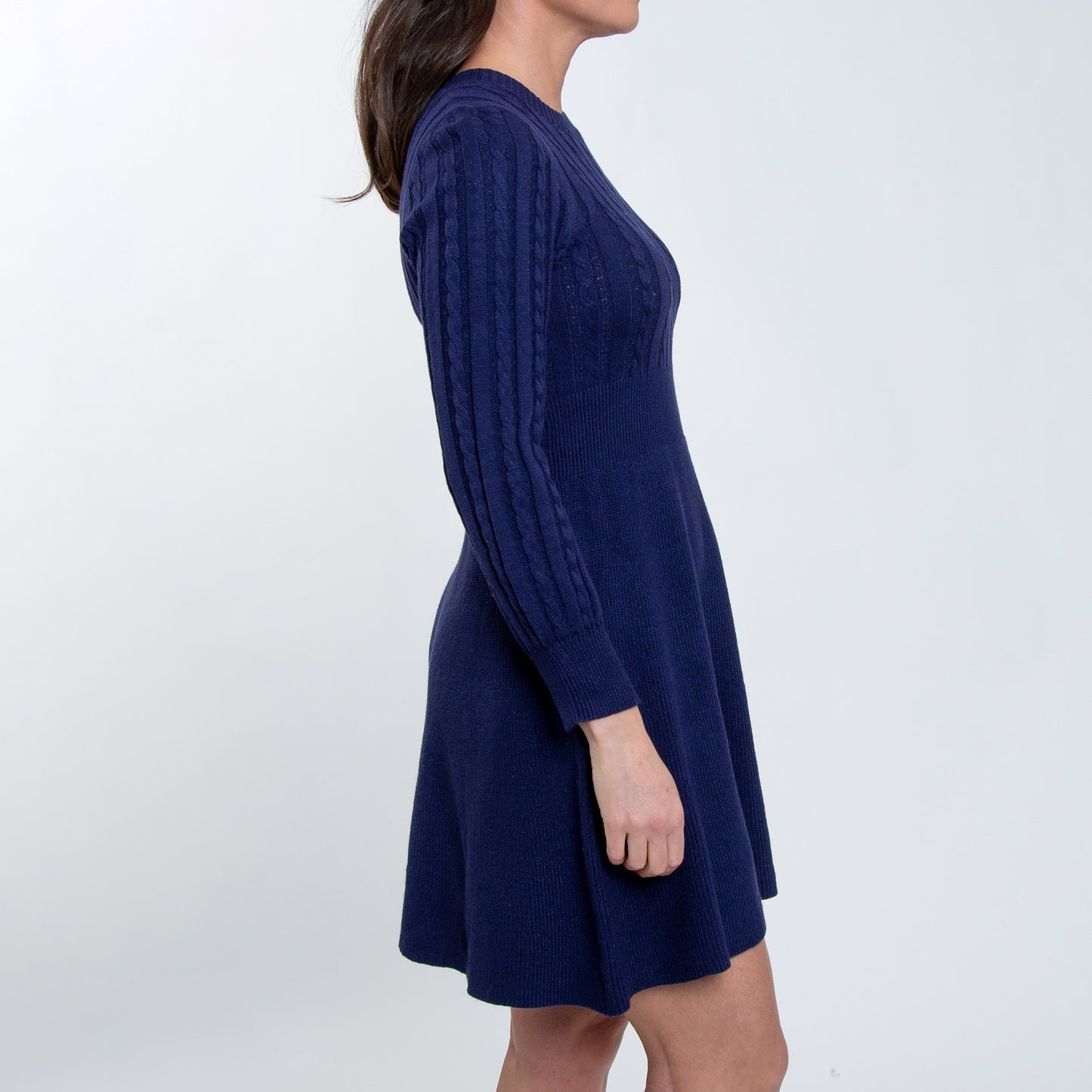 Sheena Crew Neck Cable Knit Long Sleeve Sweater Dress