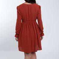 Hayden Swiss Dot Long Sleeve Ruched V-Neck Dress
