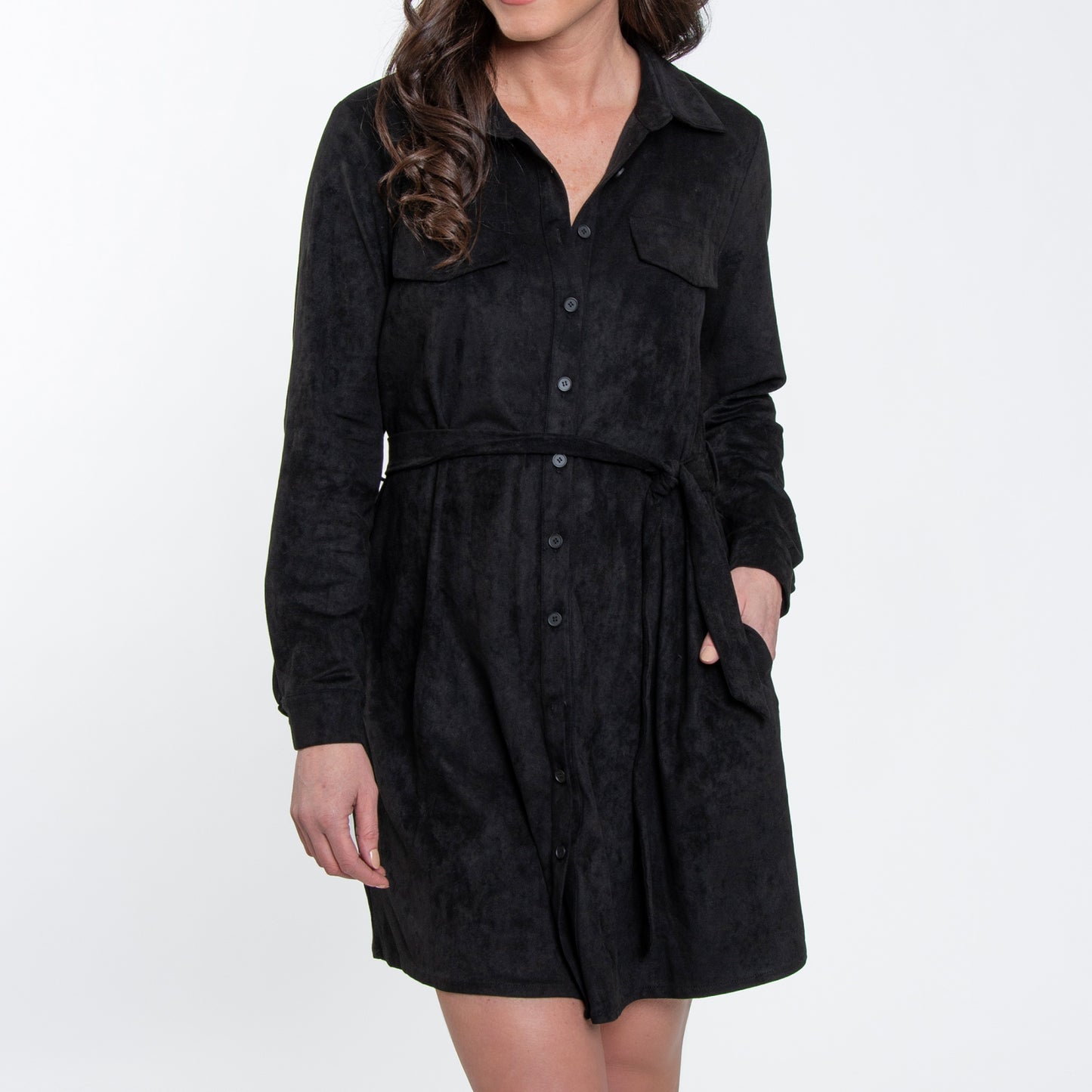 Shiloh Stretchy Suede Long Sleeve Shirt Dress