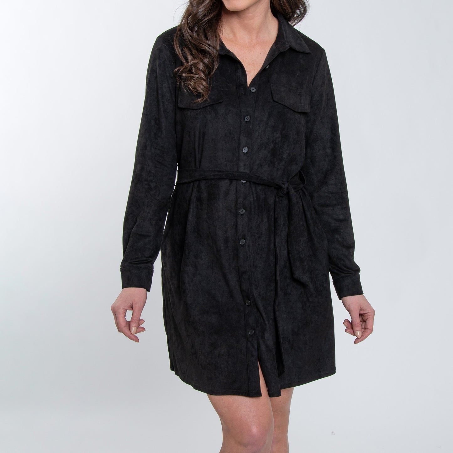 Shiloh Stretchy Suede Long Sleeve Shirt Dress