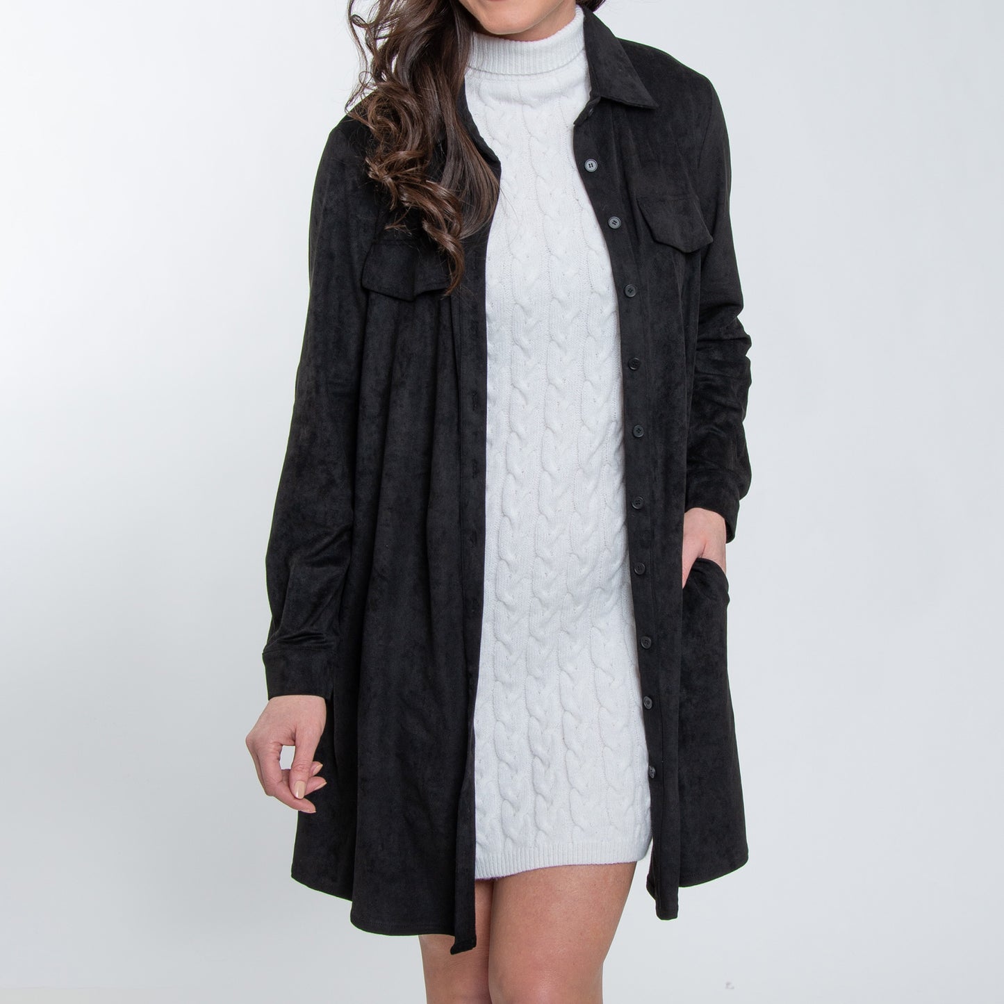 Shiloh Stretchy Suede Long Sleeve Shirt Dress