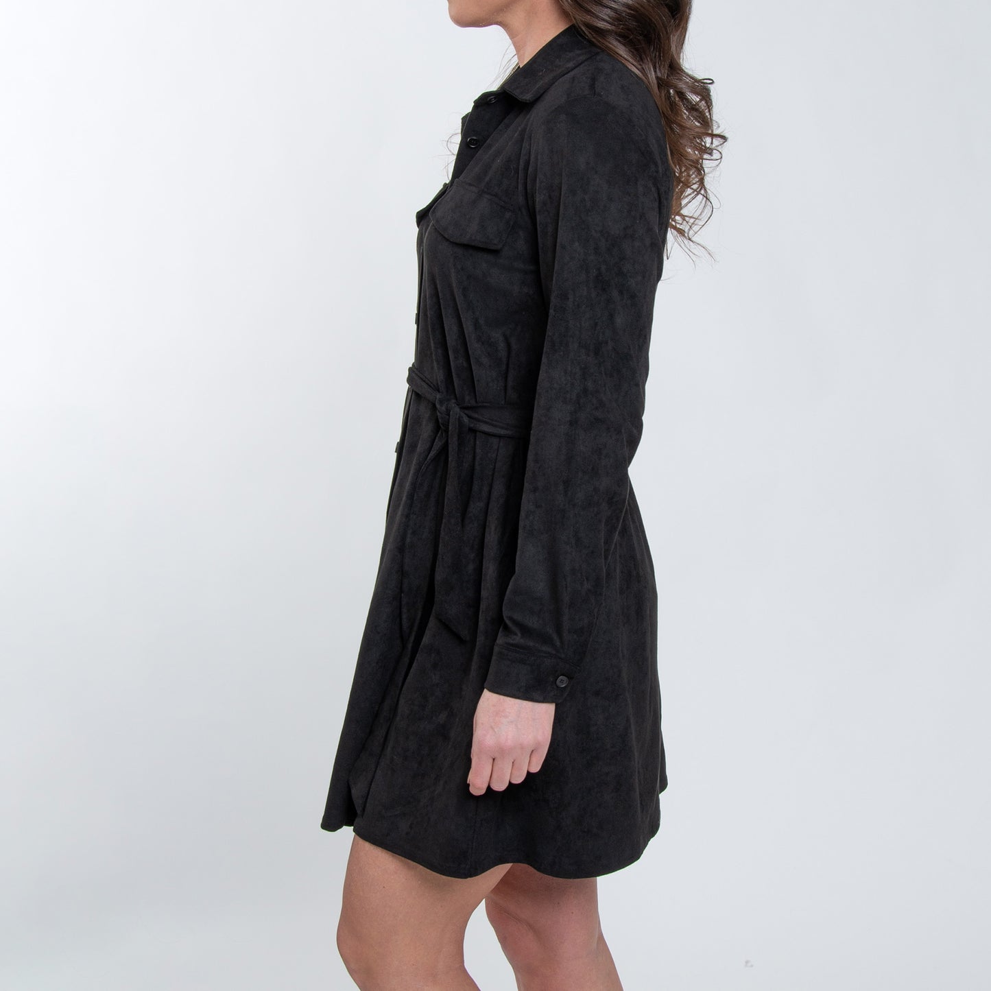 Shiloh Stretchy Suede Long Sleeve Shirt Dress