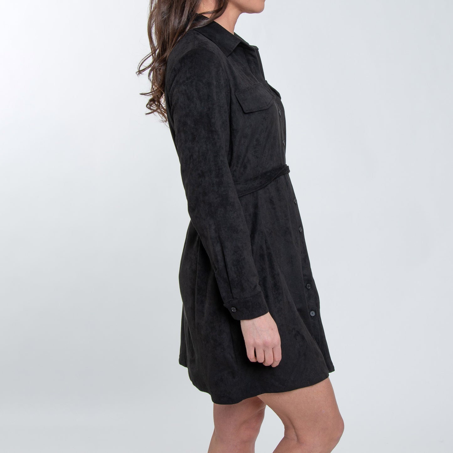 Shiloh Stretchy Suede Long Sleeve Shirt Dress