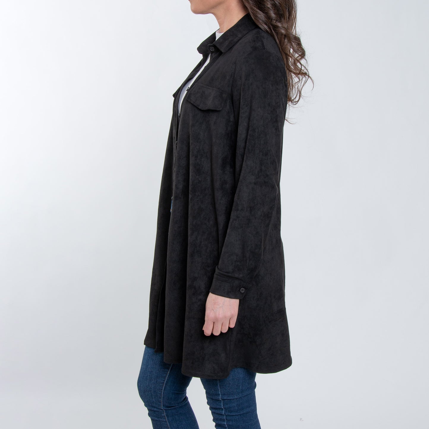 Shiloh Stretchy Suede Long Sleeve Shirt Dress