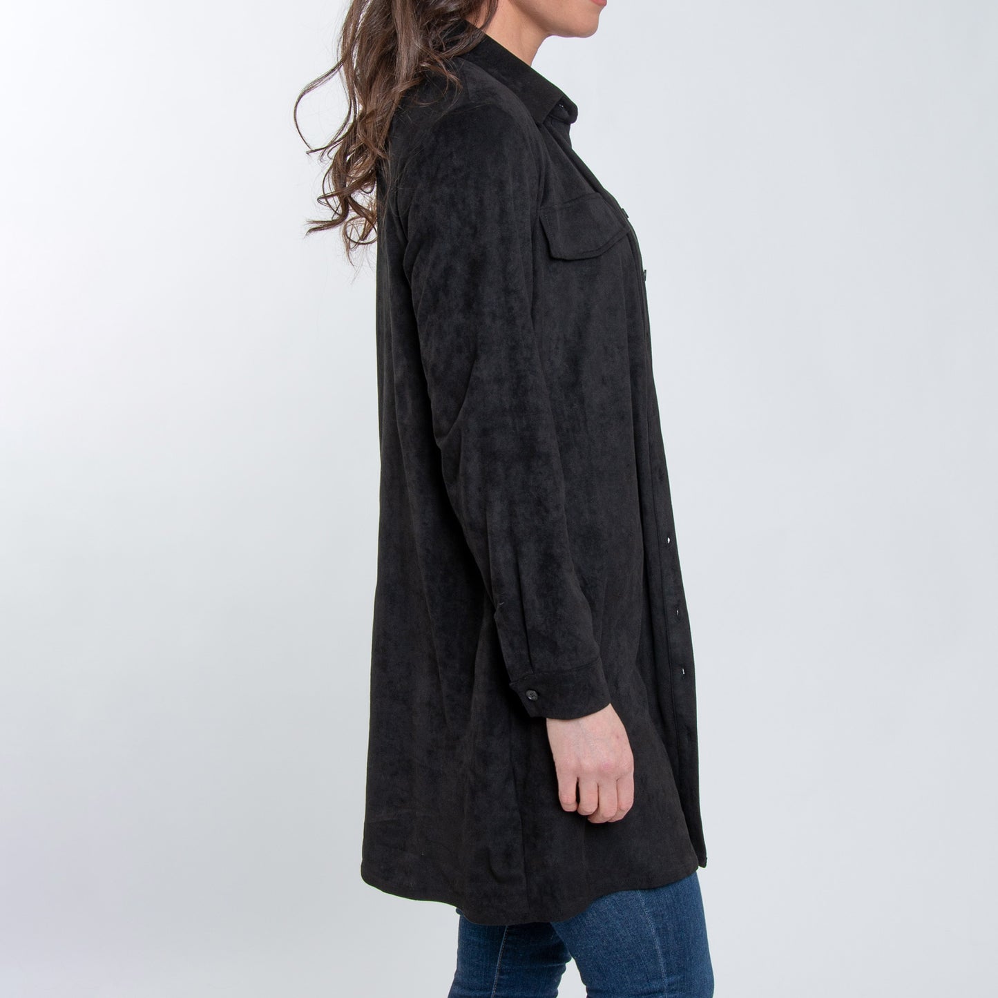 Shiloh Stretchy Suede Long Sleeve Shirt Dress