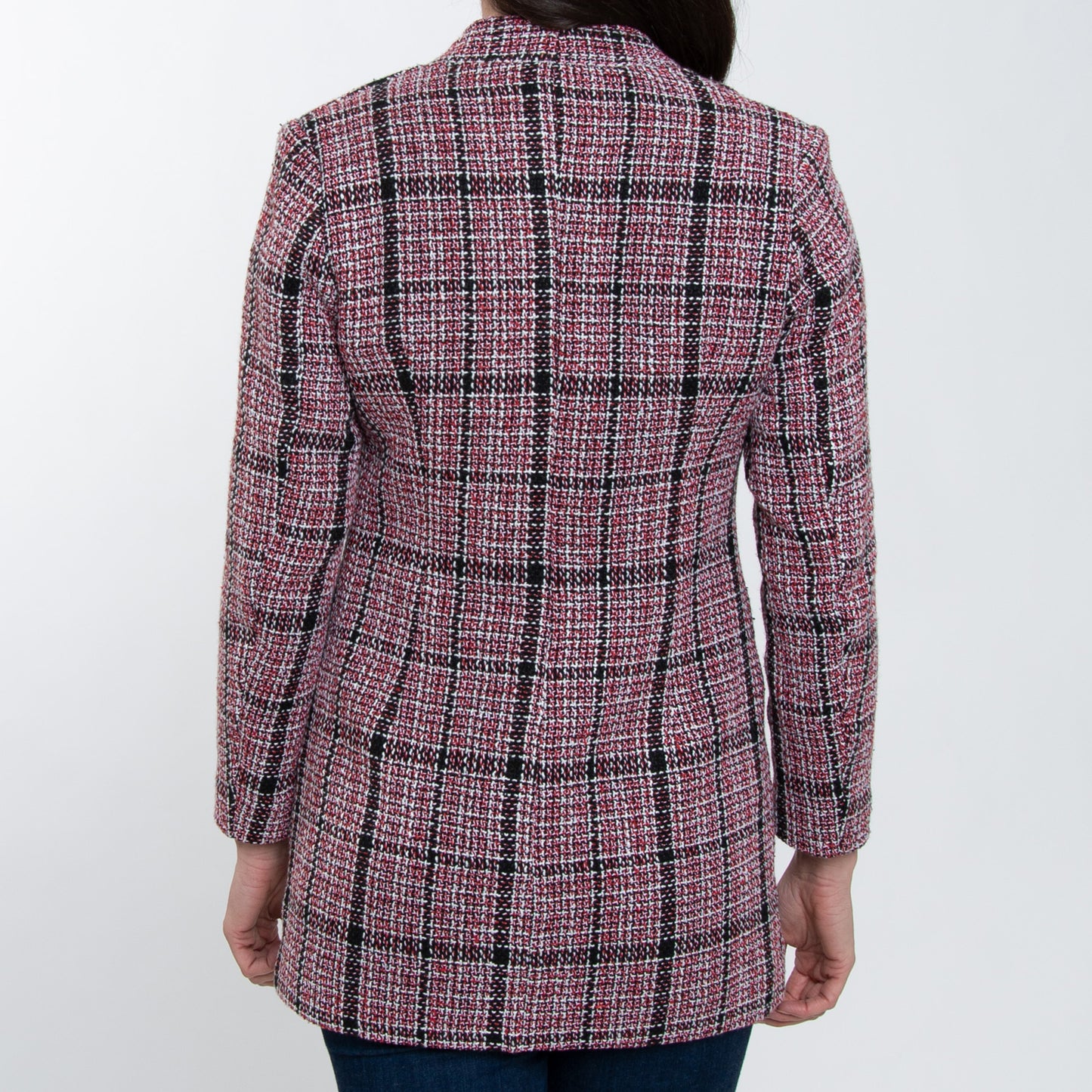 Lyra Fully Lined Long Sleeve Plaid Long Length Boucle Blazer