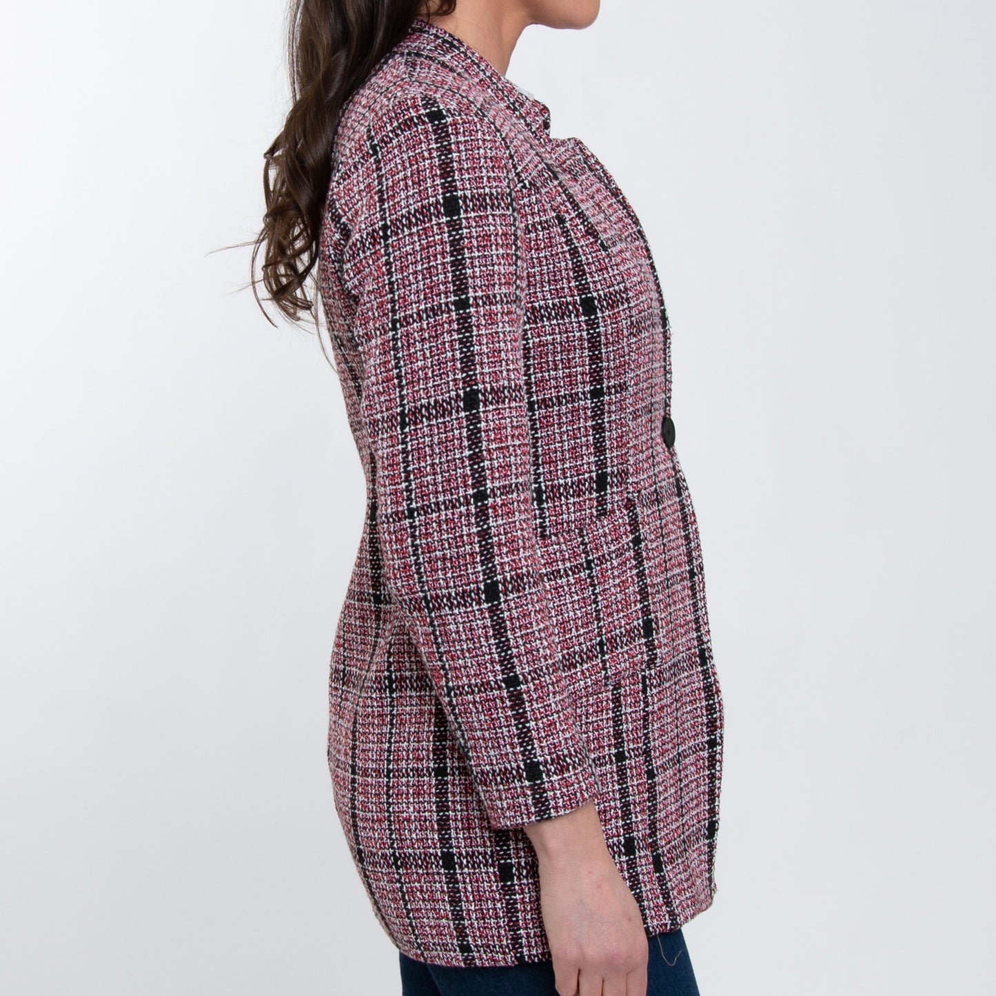 Lyra Fully Lined Long Sleeve Plaid Long Length Boucle Blazer