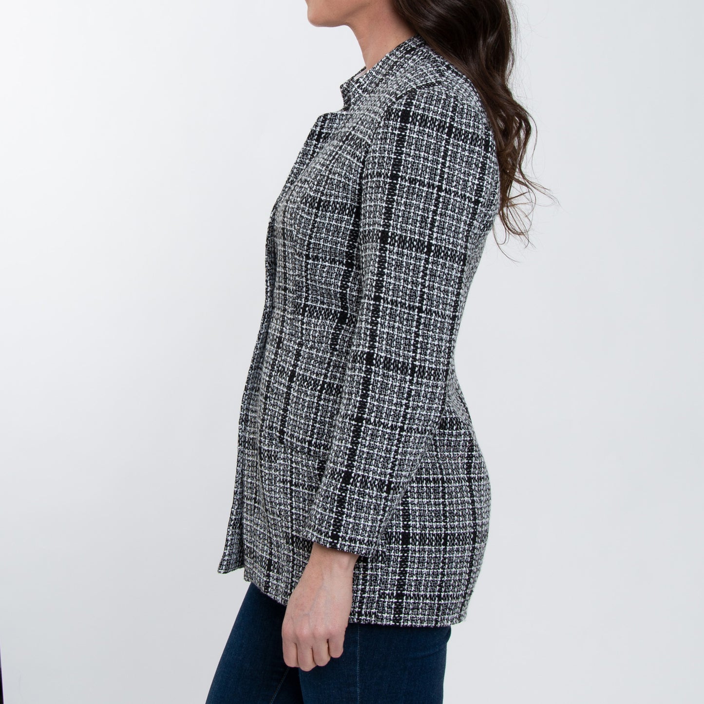 Lyra Fully Lined Long Sleeve Plaid Long Length Boucle Blazer