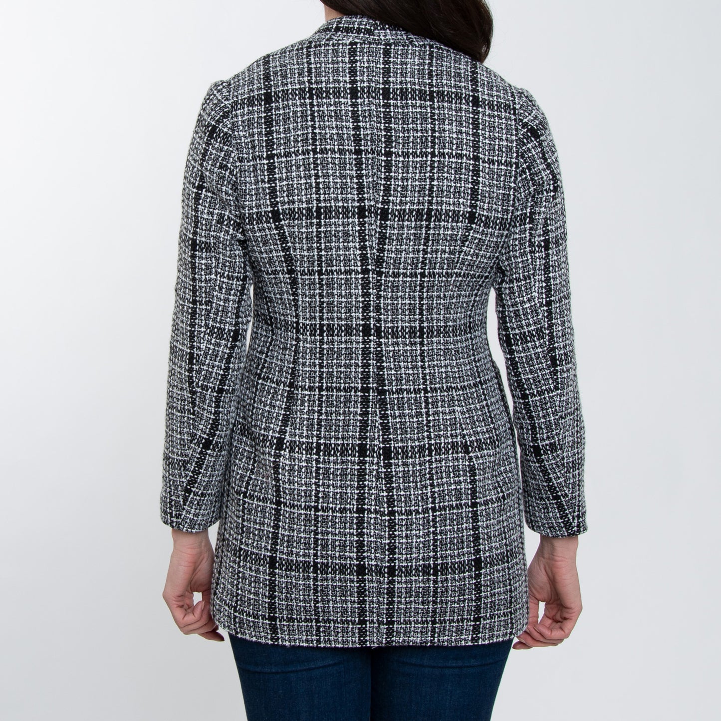 Lyra Fully Lined Long Sleeve Plaid Long Length Boucle Blazer