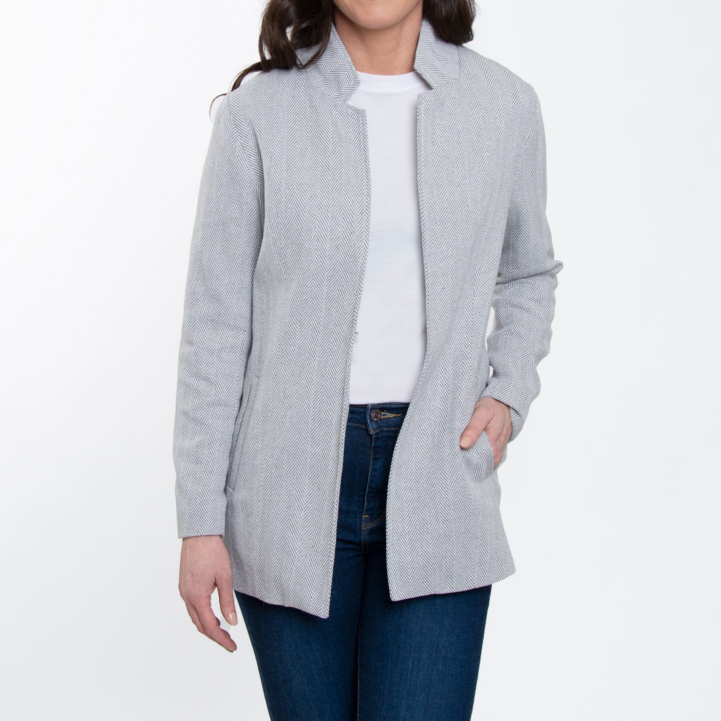 Archer Long Sleeve Herringbone Long Length Blazer