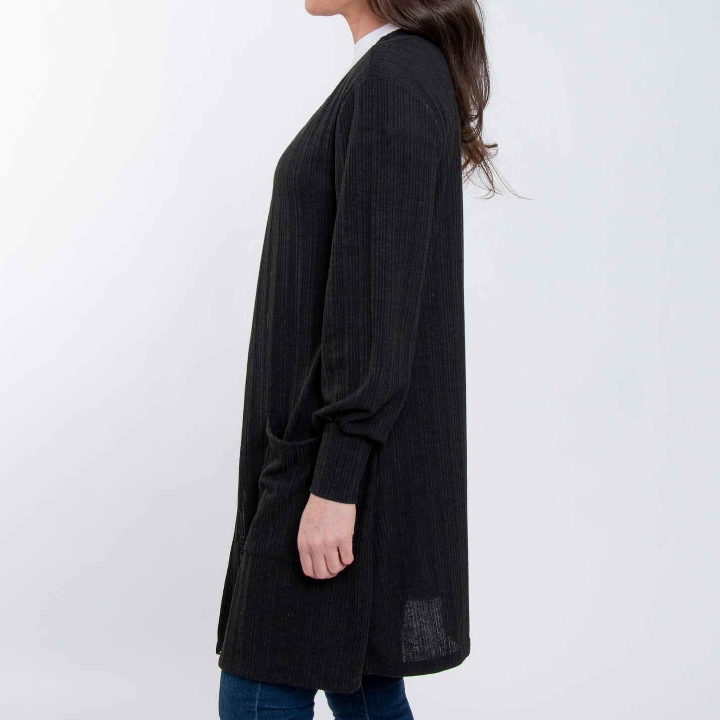 Maxx Jersey Knit Bishop Sleeve Ribbed Cardigan