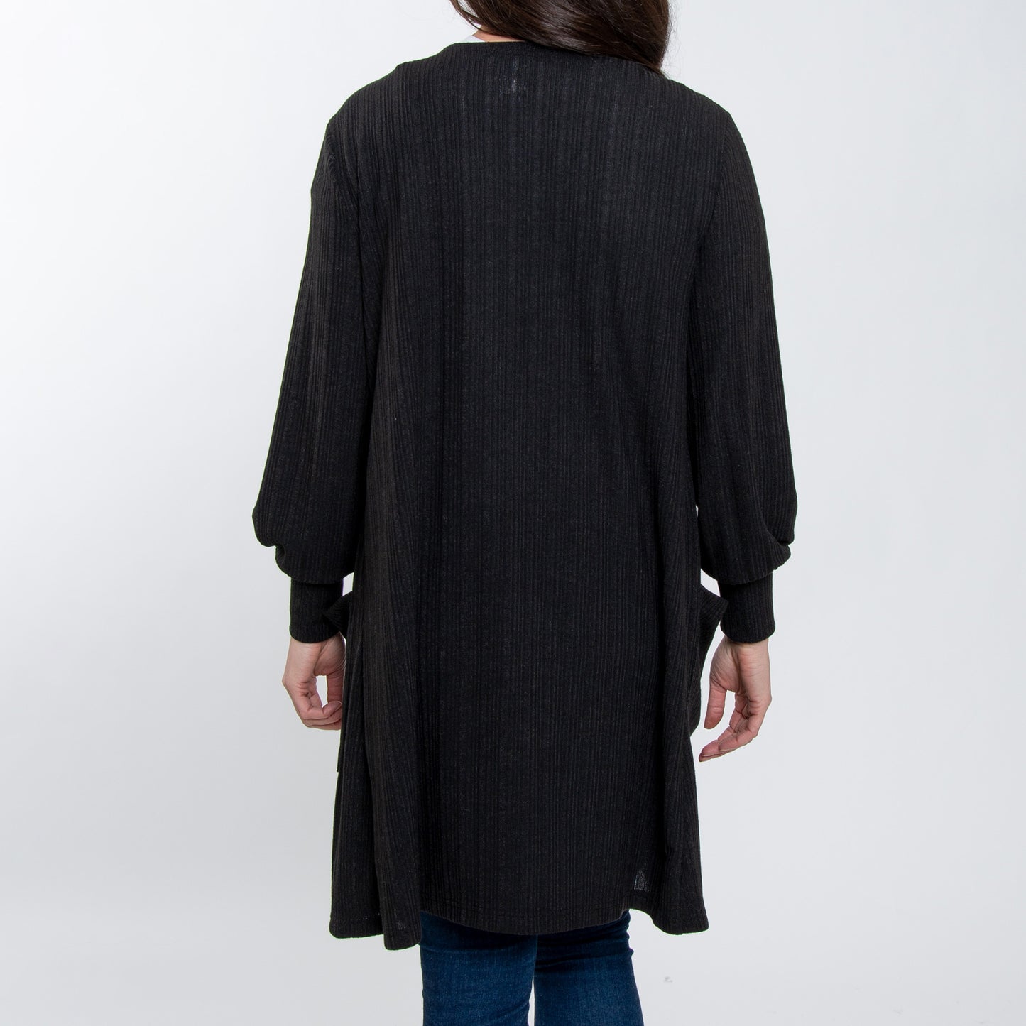 Maxx Jersey Knit Bishop Sleeve Ribbed Cardigan