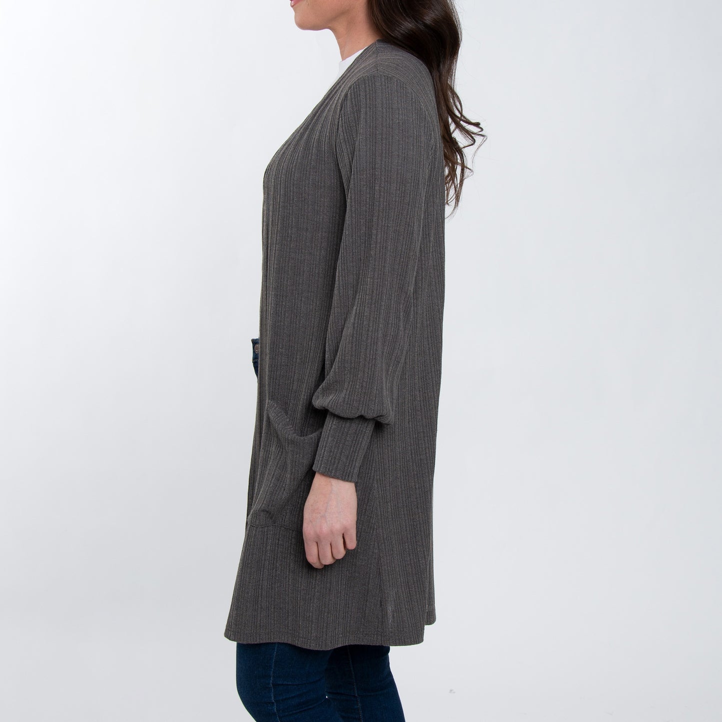 Maxx Jersey Knit Bishop Sleeve Ribbed Cardigan