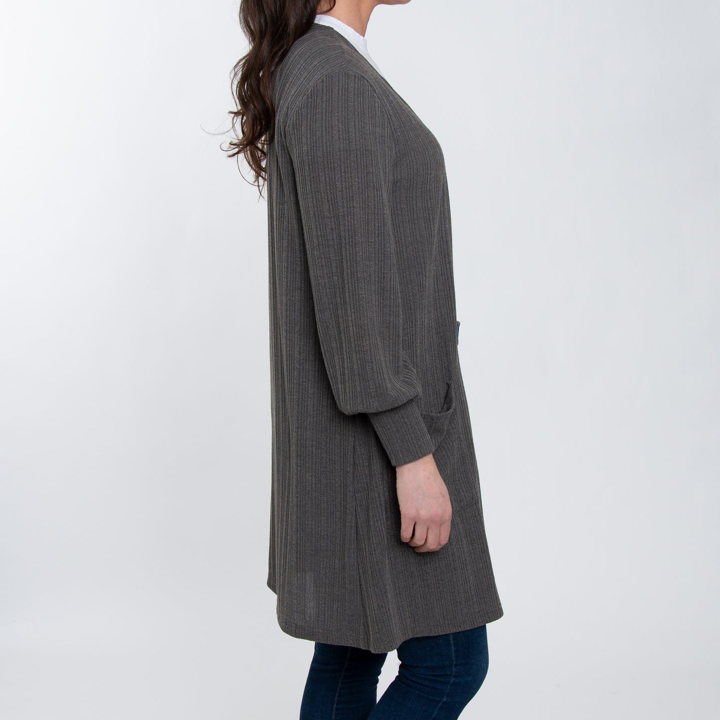 Maxx Jersey Knit Bishop Sleeve Ribbed Cardigan