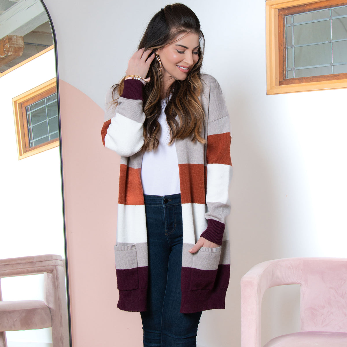 Jett Color Block Long Sleeve Patch Pocket Cardigan