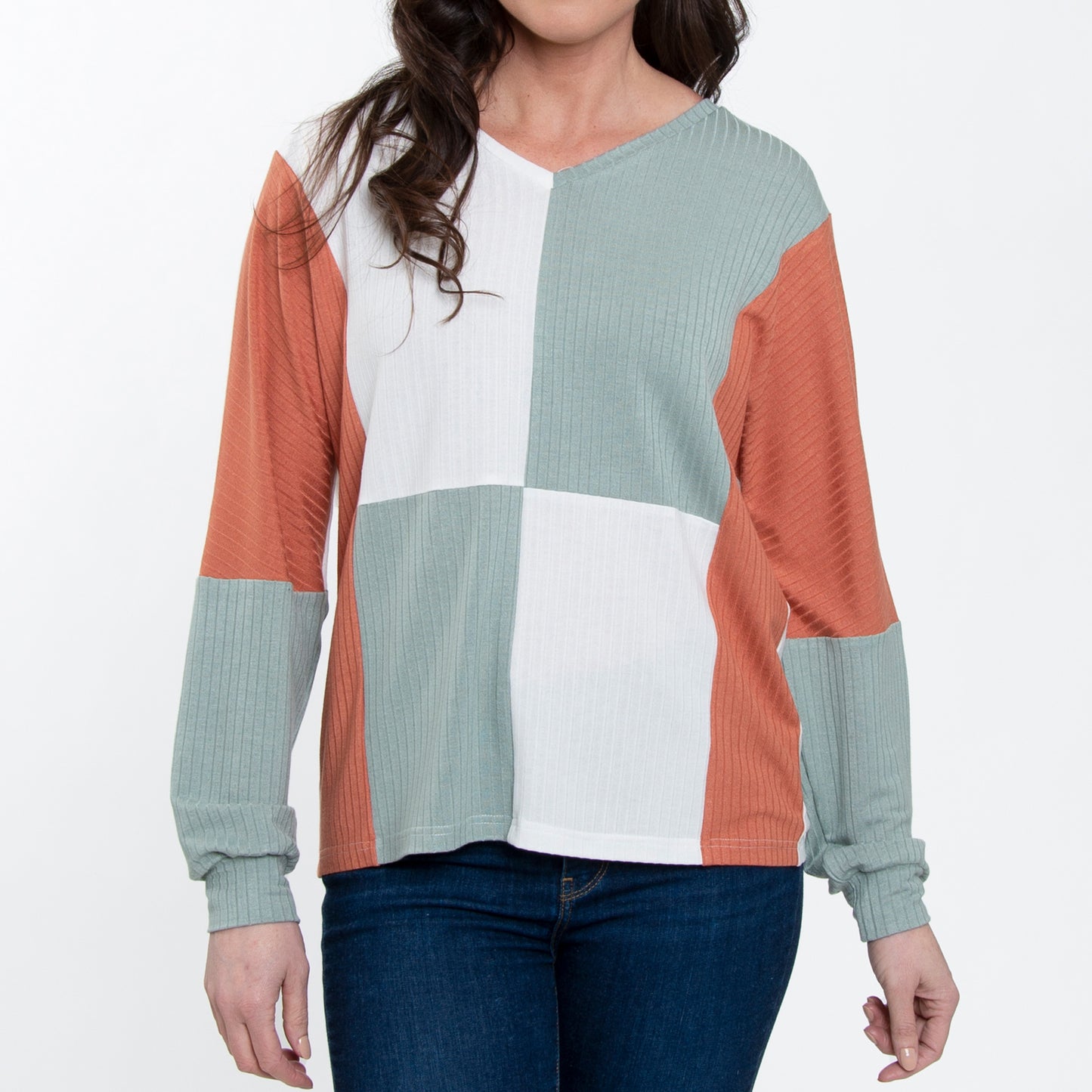 Keegan Long Sleeve V-Neck Color Block Sweater
