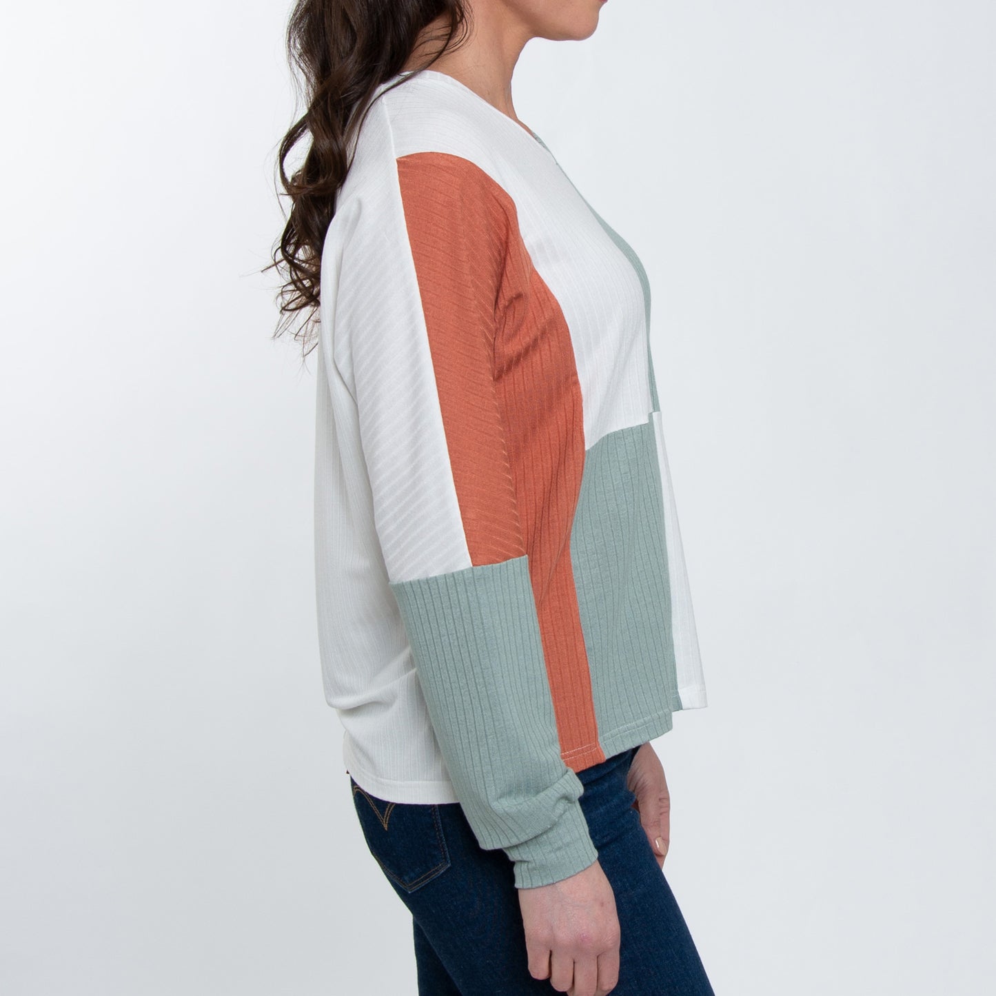 Keegan Long Sleeve V-Neck Color Block Sweater