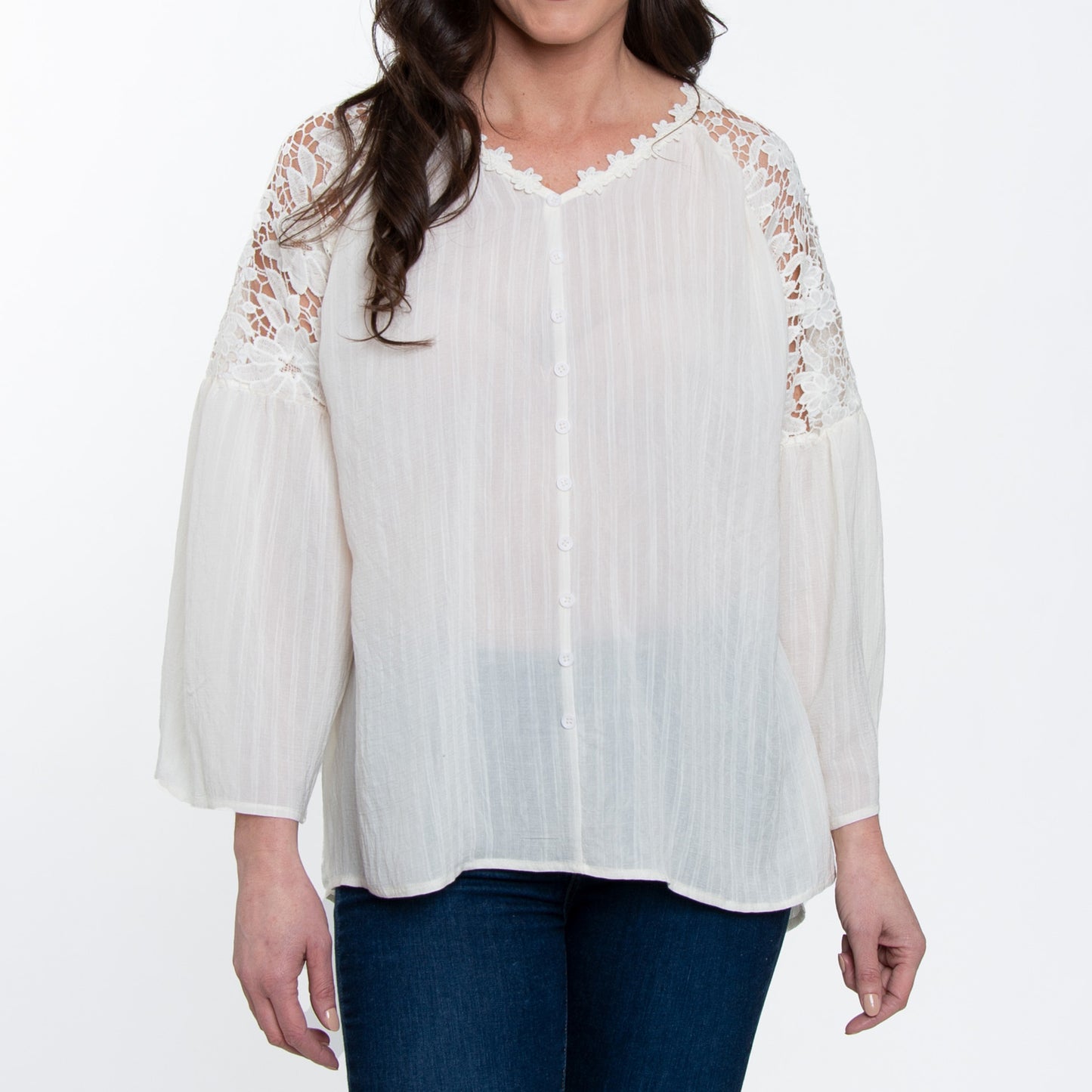 Mckenna Lace Back Long Sleeve V-Neck Blouse