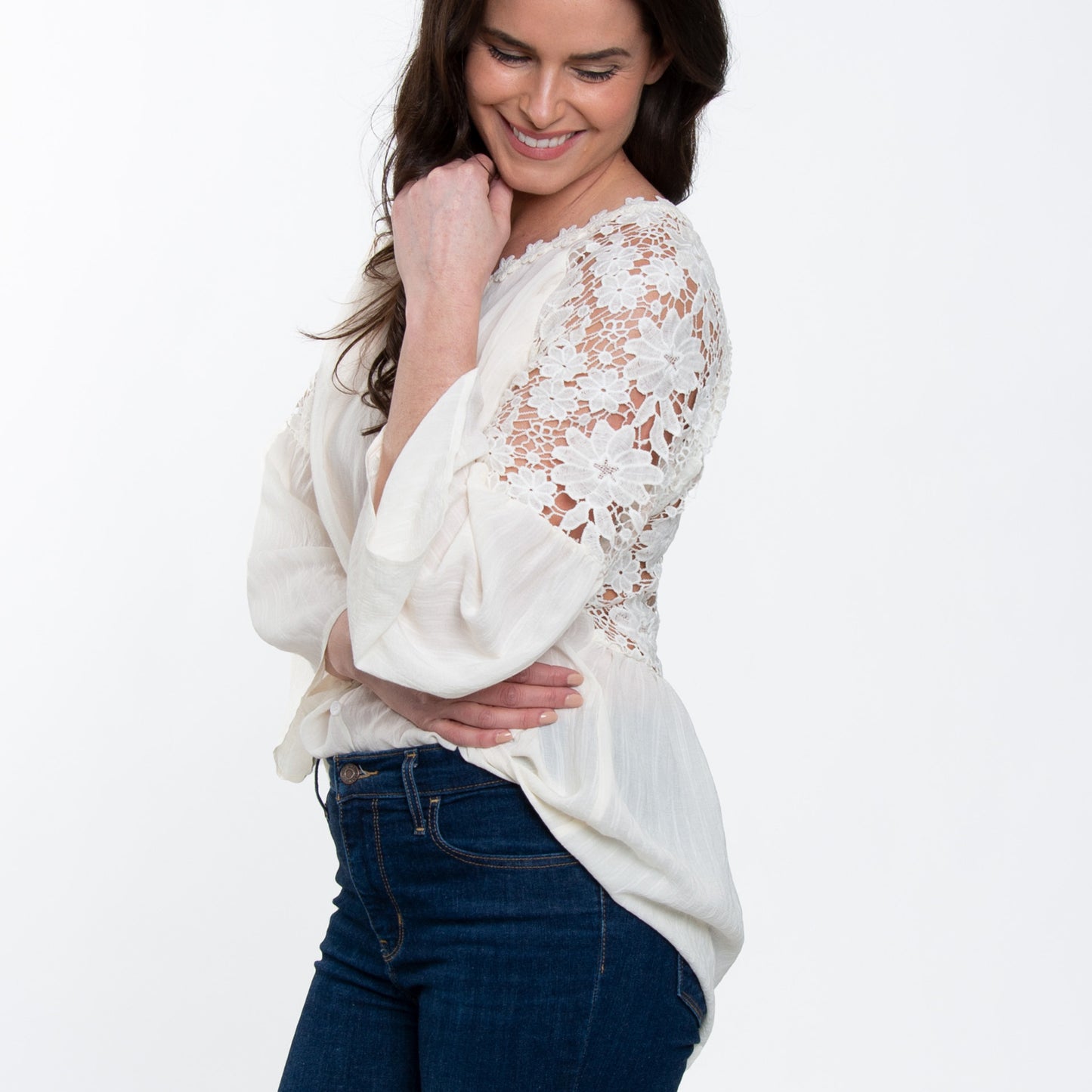 Mckenna Lace Back Long Sleeve V-Neck Blouse